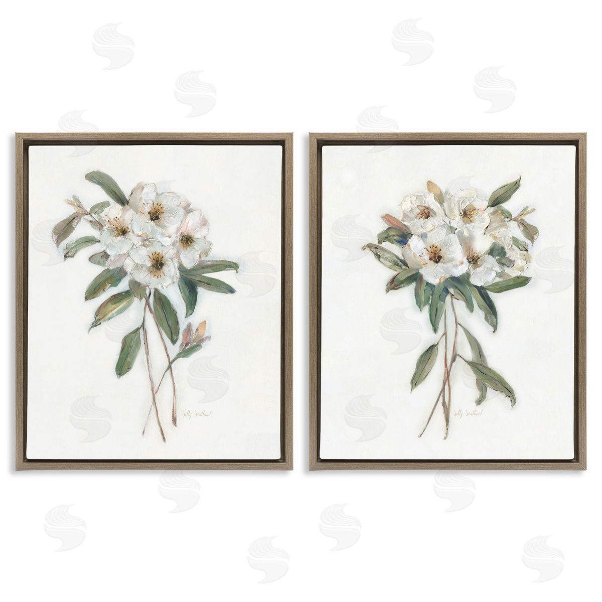 Wild Spring Flower Bundles Brown Floating Frame Canvas Wall Art, Home Decor by Sally Swatland