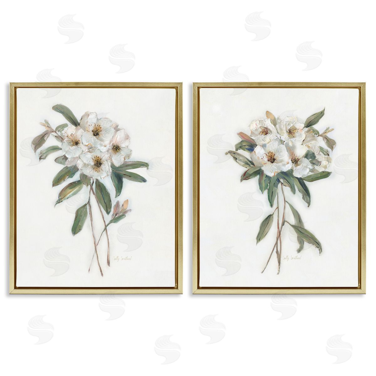 Wild Spring Flower Bundles Gold Floating Frame Canvas Wall Art, Home Decor by Sally Swatland