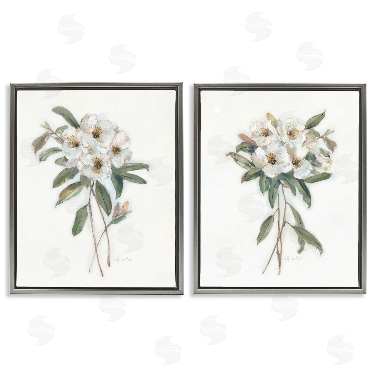 Wild Spring Flower Bundles Grey Floating Frame Canvas Wall Art, Home Decor by Sally Swatland
