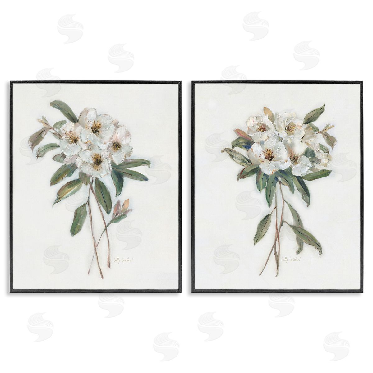 Wild Spring Flower Bundles Black Frame Print Wall Art, Home Decor by Sally Swatland