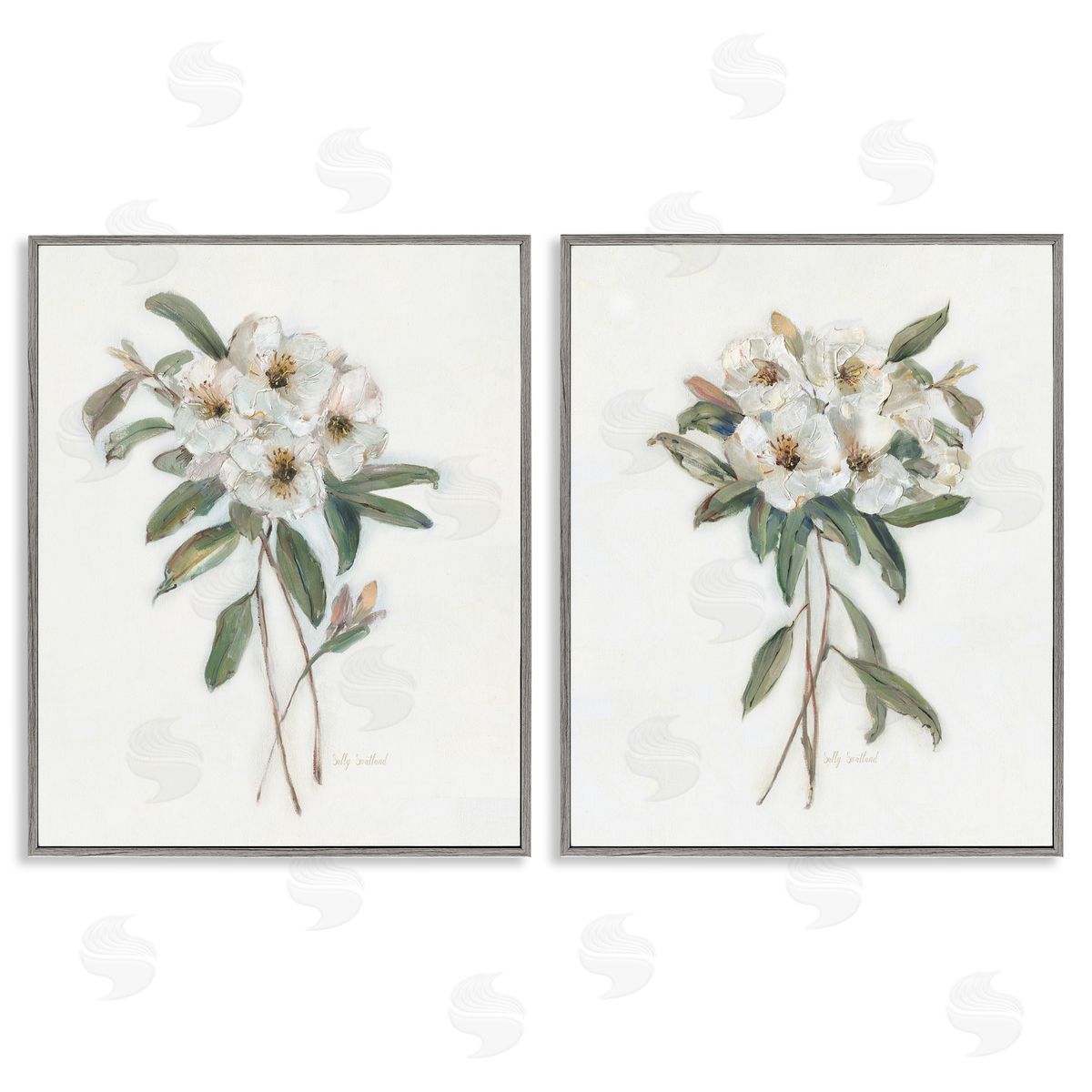 Wild Spring Flower Bundles Grey Frame Print Wall Art, Home Decor by Sally Swatland
