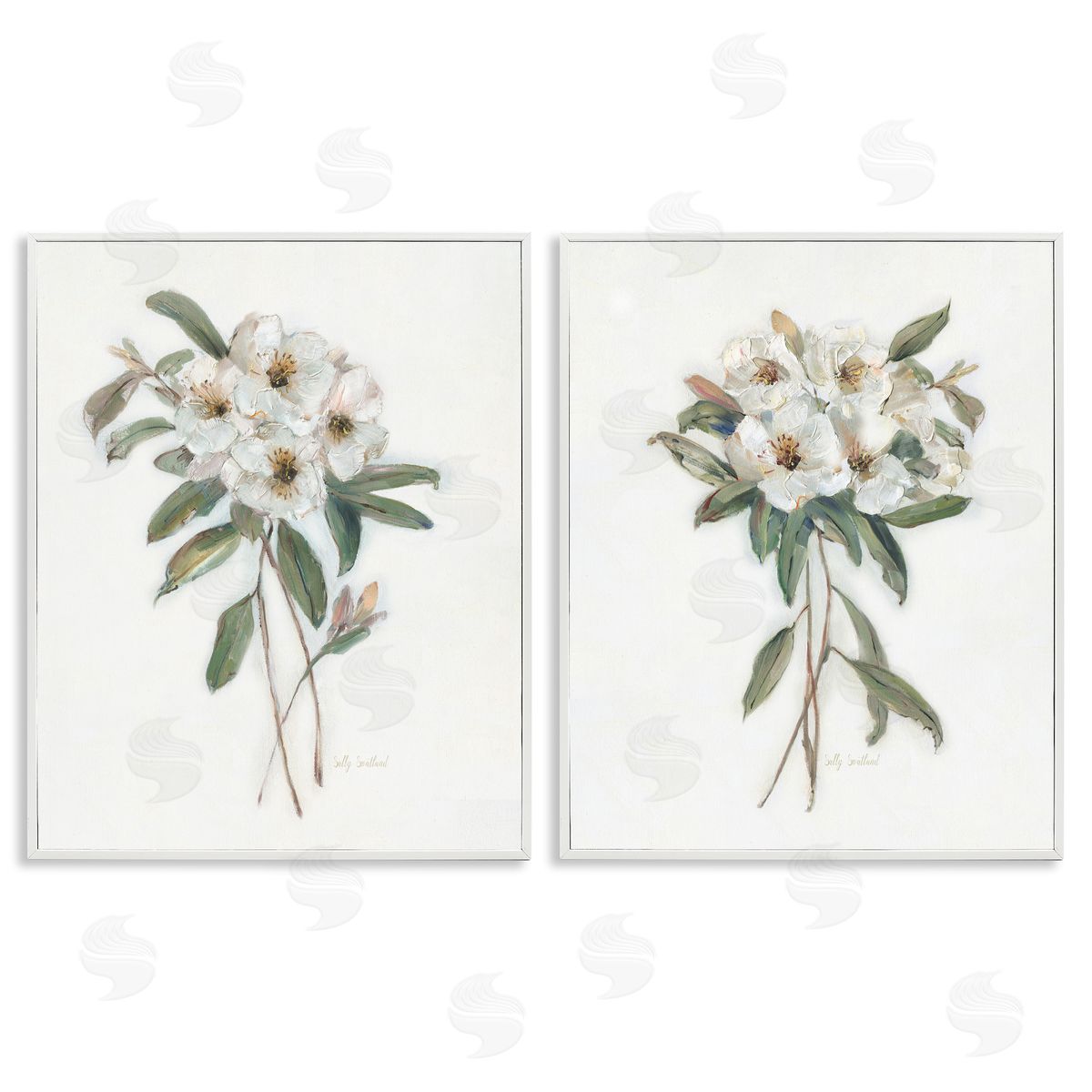 Wild Spring Flower Bundles White Frame Print Wall Art, Home Decor by Sally Swatland