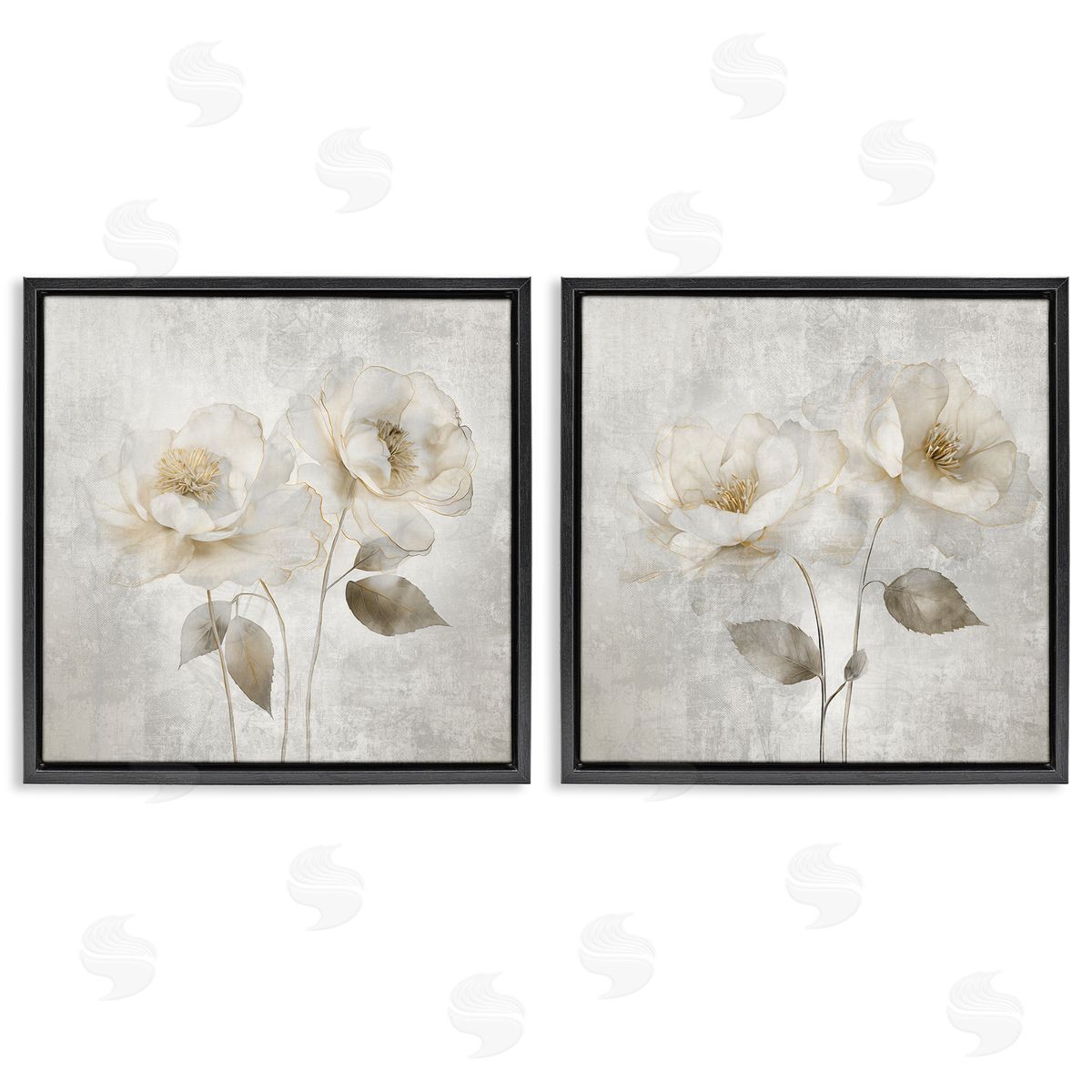 Soft Chic Roses Black Floating Frame Canvas Wall Art, Home Decor by Irene Weisz