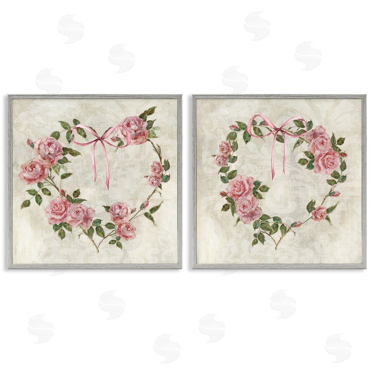 Heart Shaped Wreaths Grey Frame Print Wall Art, Home Decor by Sally Swatland