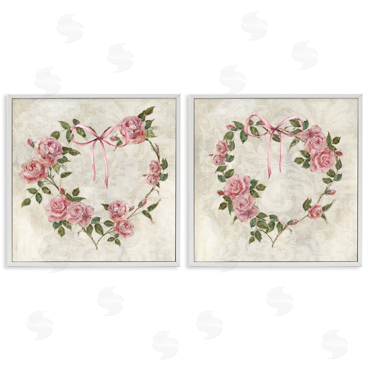 Heart Shaped Wreaths White Frame Print Wall Art, Home Decor by Sally Swatland
