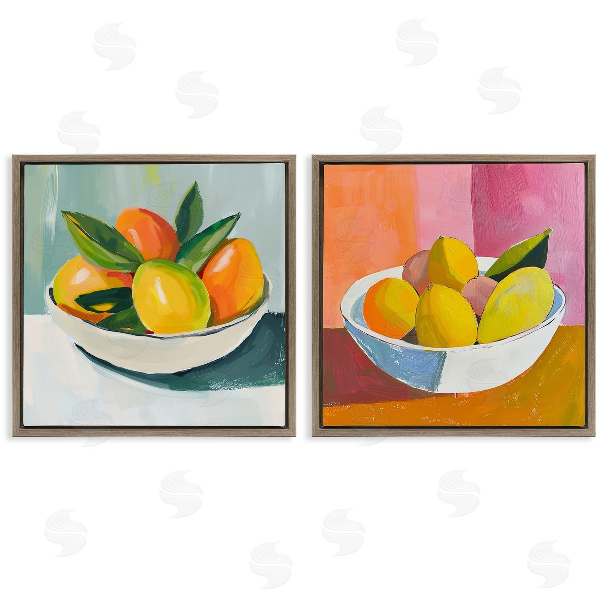 Fresh Fruits in Bowl Brown Floating Frame Canvas Wall Art, Home Decor by Walker Noble