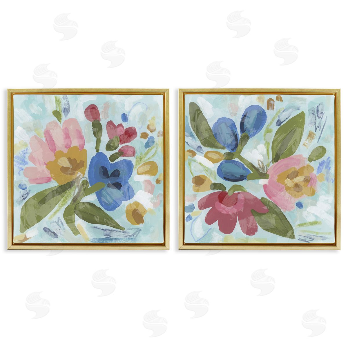 Eclectic Flower Bundles Gold Floating Frame Canvas Wall Art, Home Decor by June Erica Vess
