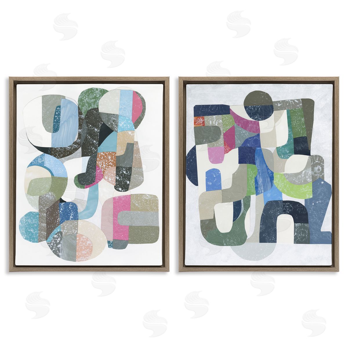 Retro Pastel Geometrics Brown Floating Frame Canvas Wall Art, Home Decor by Coco Good