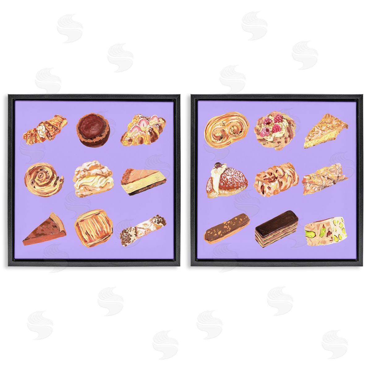 Various Pastries on Purple Black Floating Frame Canvas Wall Art, Home Decor by Melissa Wang