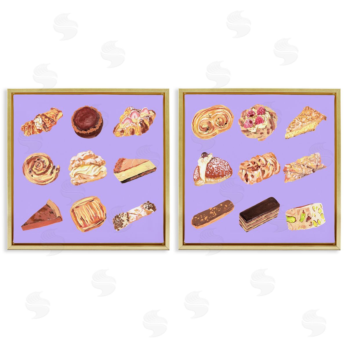 Various Pastries on Purple Gold Floating Frame Canvas Wall Art, Home Decor by Melissa Wang