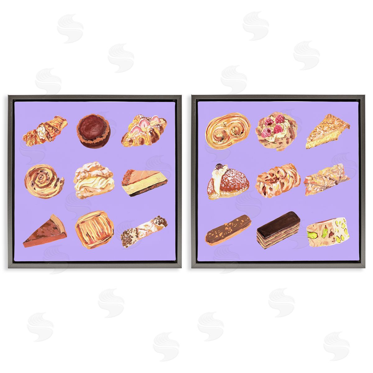Various Pastries on Purple Grey Floating Frame Canvas Wall Art, Home Decor by Melissa Wang