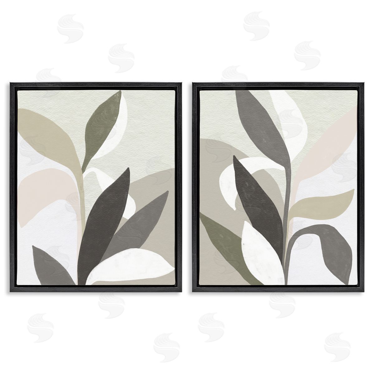 Neutral Leaf Shapes Black Floating Frame Canvas Wall Art, Home Decor by June Erica Vess
