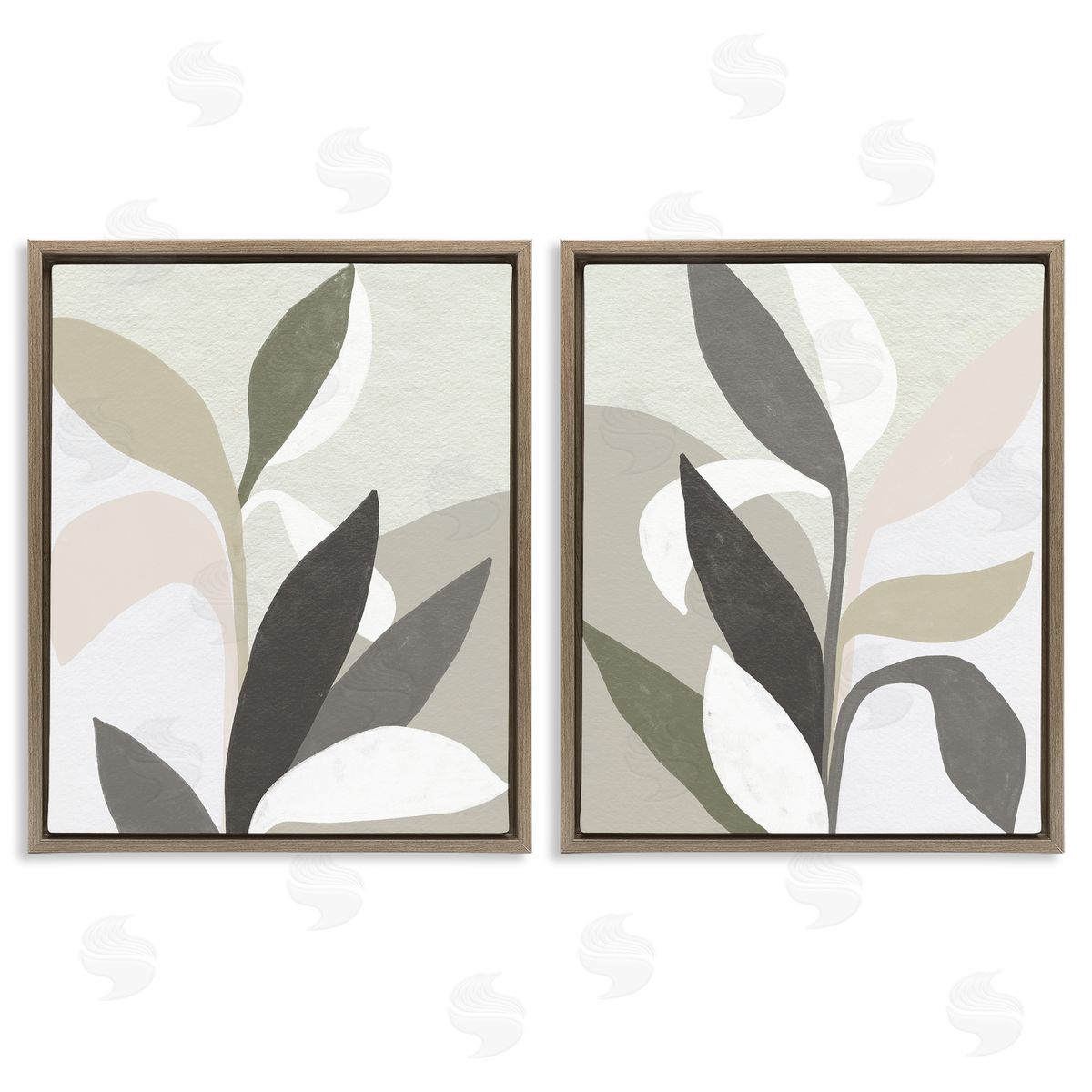 Neutral Leaf Shapes Brown Floating Frame Canvas Wall Art, Home Decor by June Erica Vess