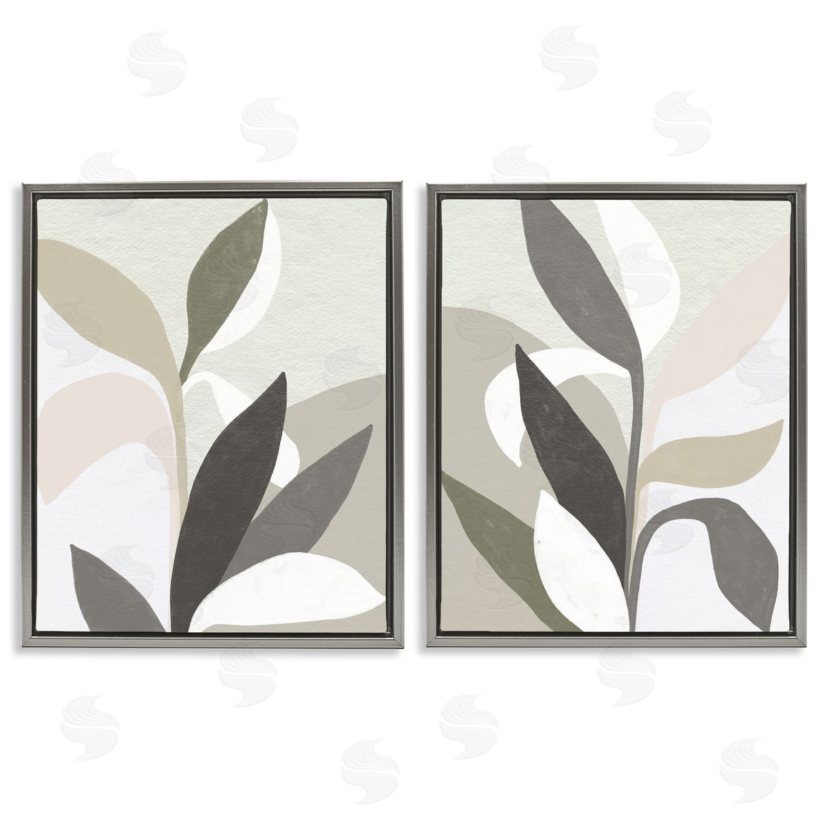 Neutral Leaf Shapes Grey Floating Frame Canvas Wall Art, Home Decor by June Erica Vess