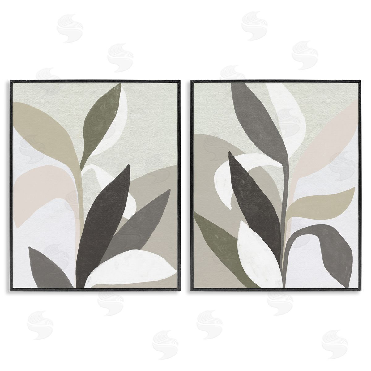 Neutral Leaf Shapes Black Frame Print Wall Art, Home Decor by June Erica Vess