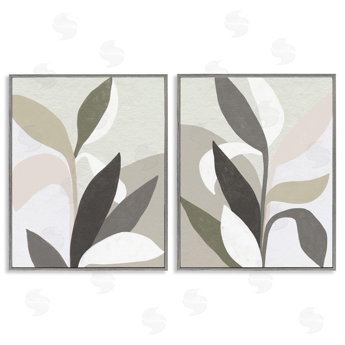 Neutral Leaf Shapes Grey Frame Print Wall Art, Home Decor by June Erica Vess