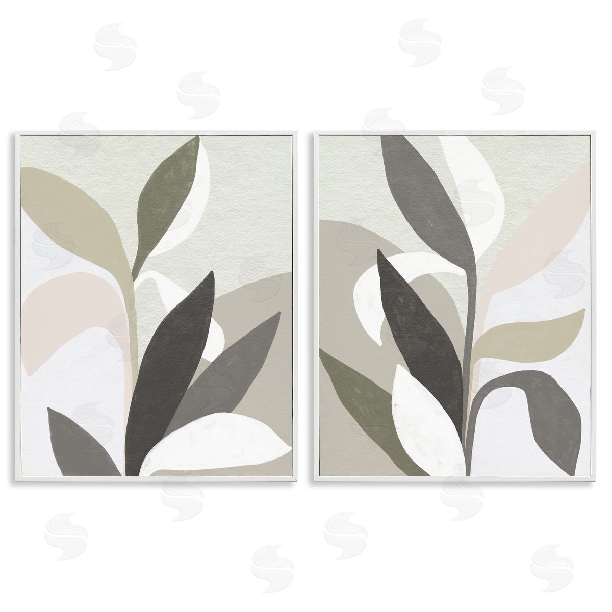 Neutral Leaf Shapes White Frame Print Wall Art, Home Decor by June Erica Vess