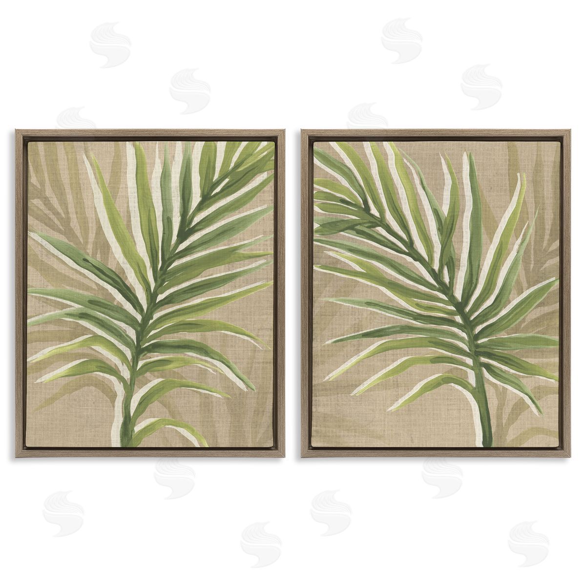 Natural Palm Leaves Brown Floating Frame Canvas Wall Art, Home Decor by June Erica Vess