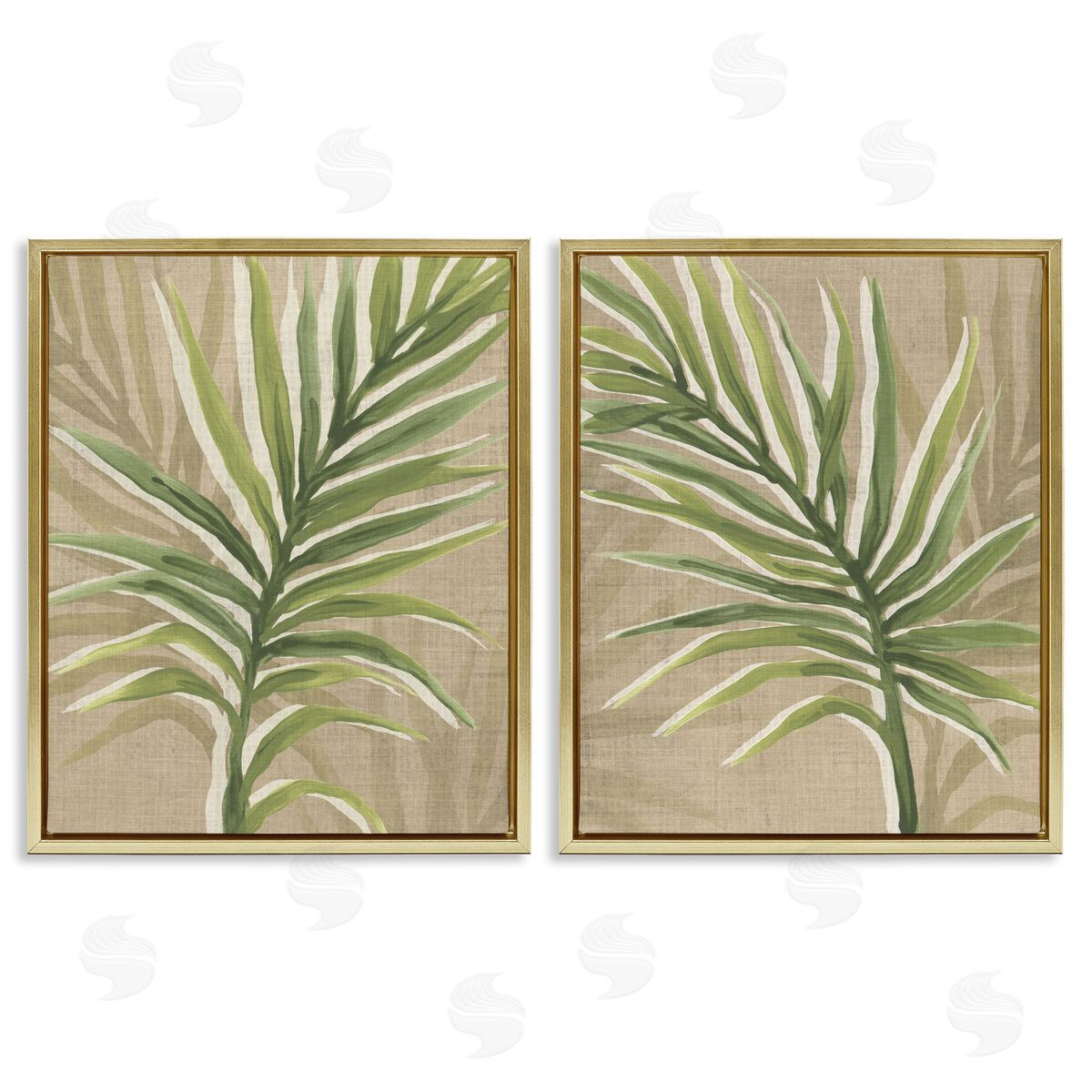 Natural Palm Leaves Gold Floating Frame Canvas Wall Art, Home Decor by June Erica Vess