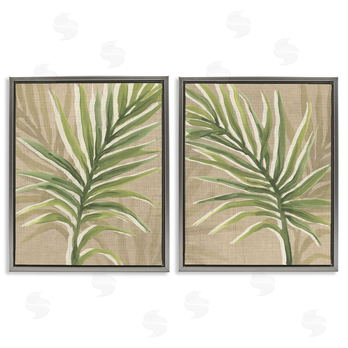 Natural Palm Leaves Grey Floating Frame Canvas Wall Art, Home Decor by June Erica Vess