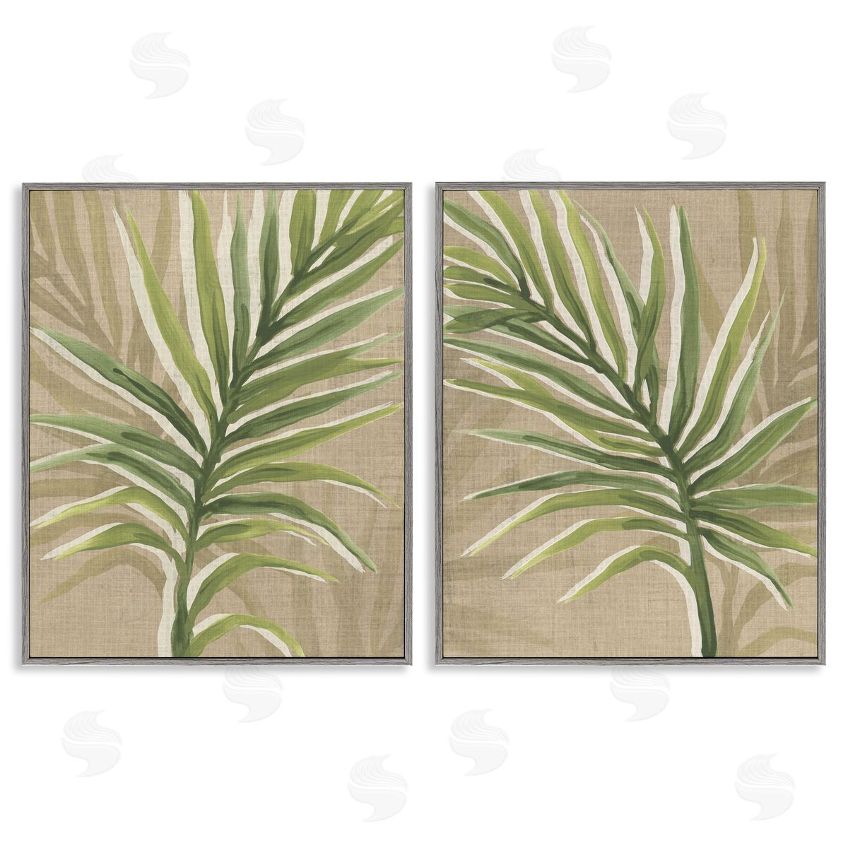 Natural Palm Leaves Grey Frame Print Wall Art, Home Decor by June Erica Vess