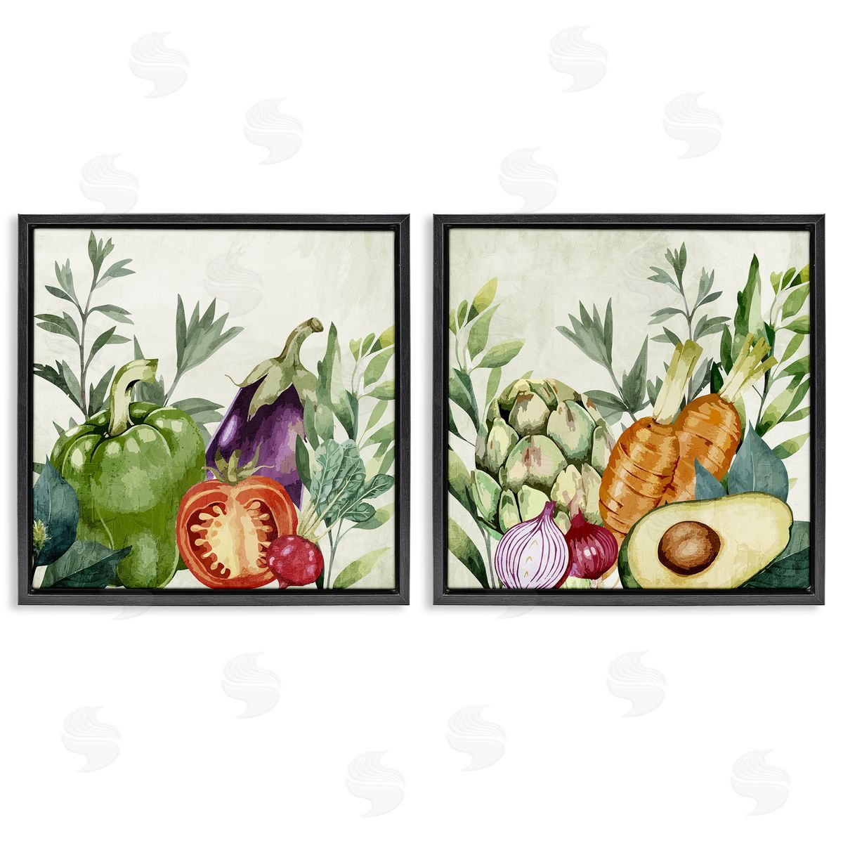Country Harvest Vegetables Black Floating Frame Canvas Wall Art, Home Decor by Kim Allen