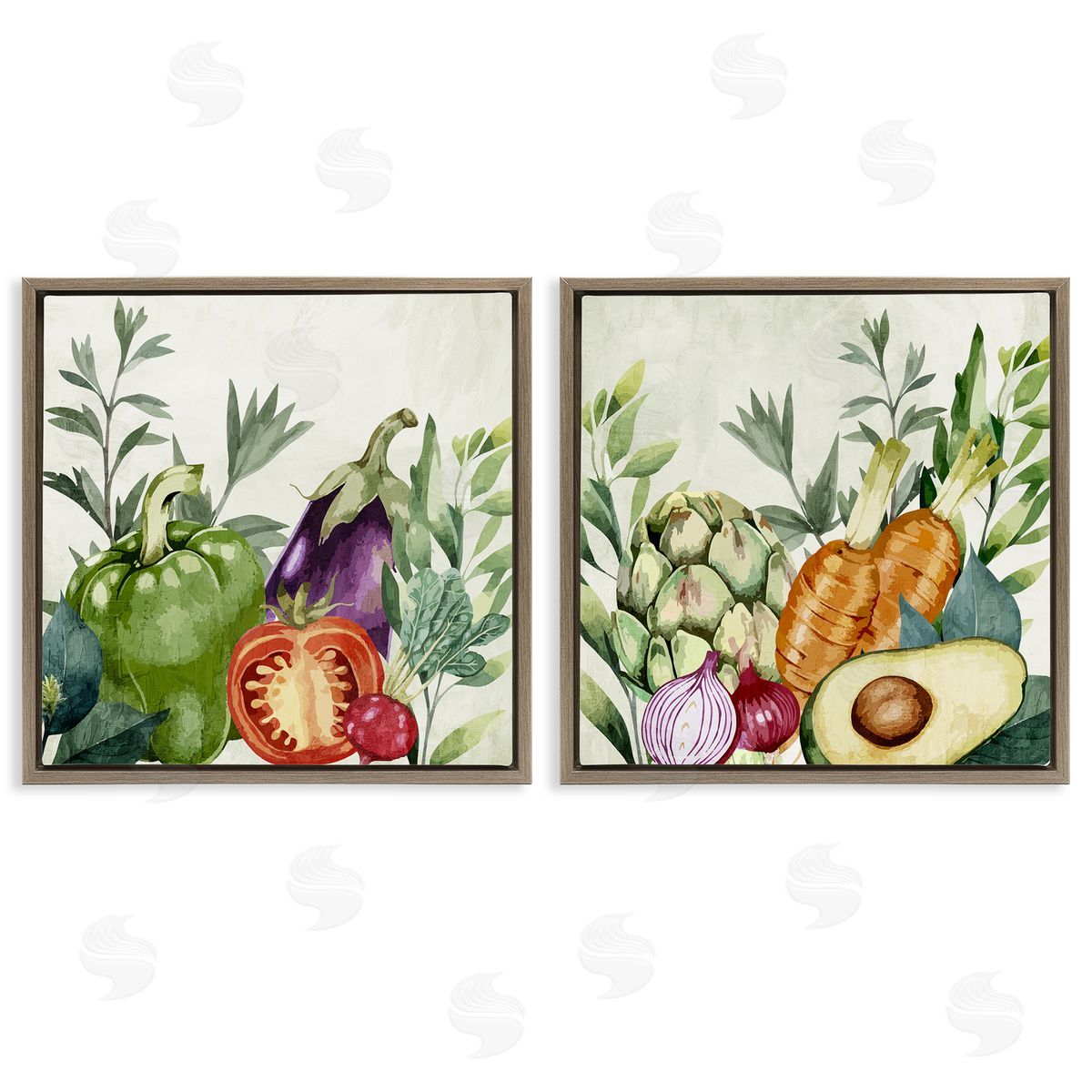 Country Harvest Vegetables Brown Floating Frame Canvas Wall Art, Home Decor by Kim Allen
