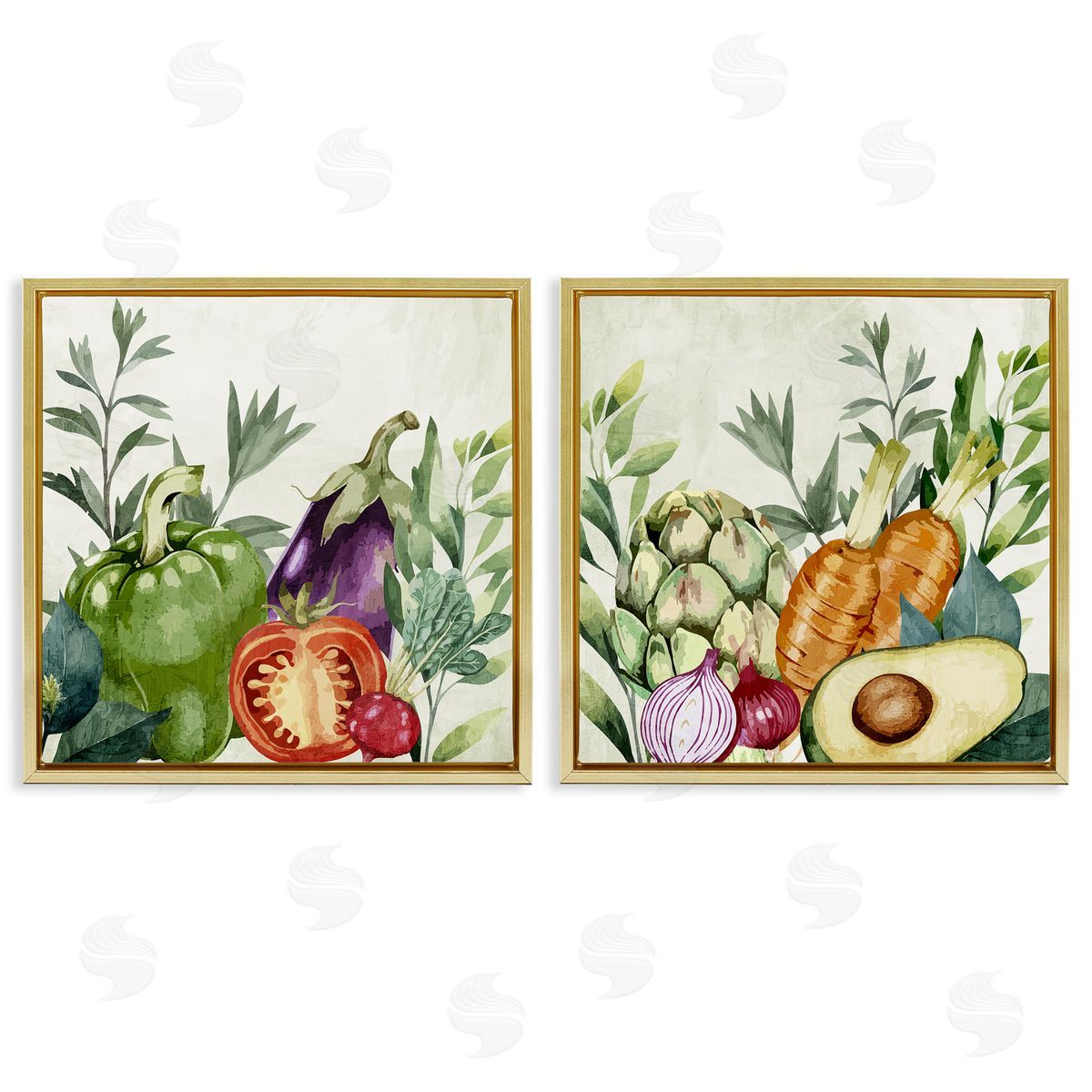 Country Harvest Vegetables Gold Floating Frame Canvas Wall Art, Home Decor by Kim Allen
