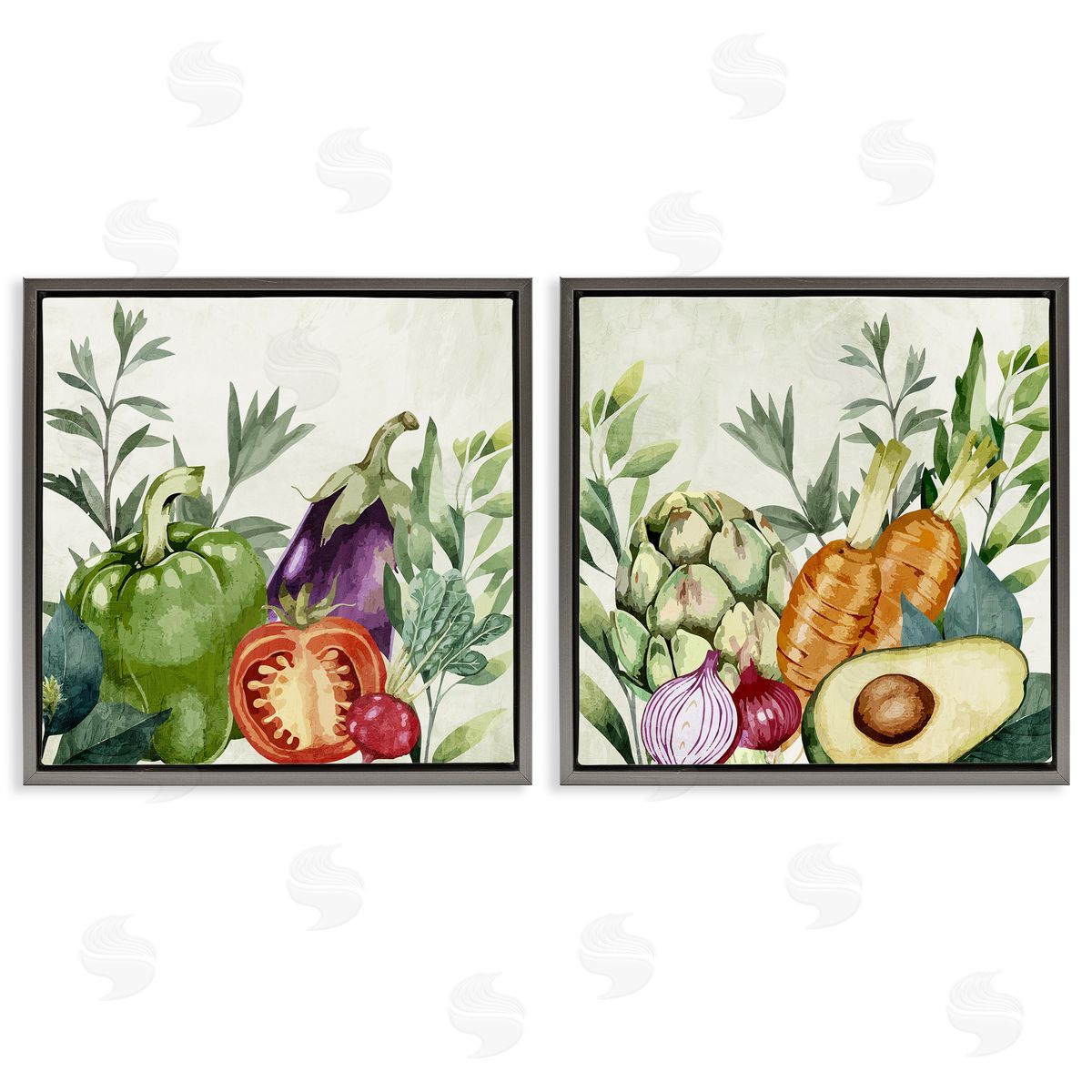 Country Harvest Vegetables Grey Floating Frame Canvas Wall Art, Home Decor by Kim Allen