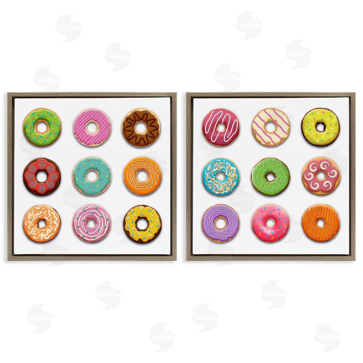 Bright & Fun Donuts Brown Floating Frame Canvas Wall Art, Home Decor by Marcus Prime