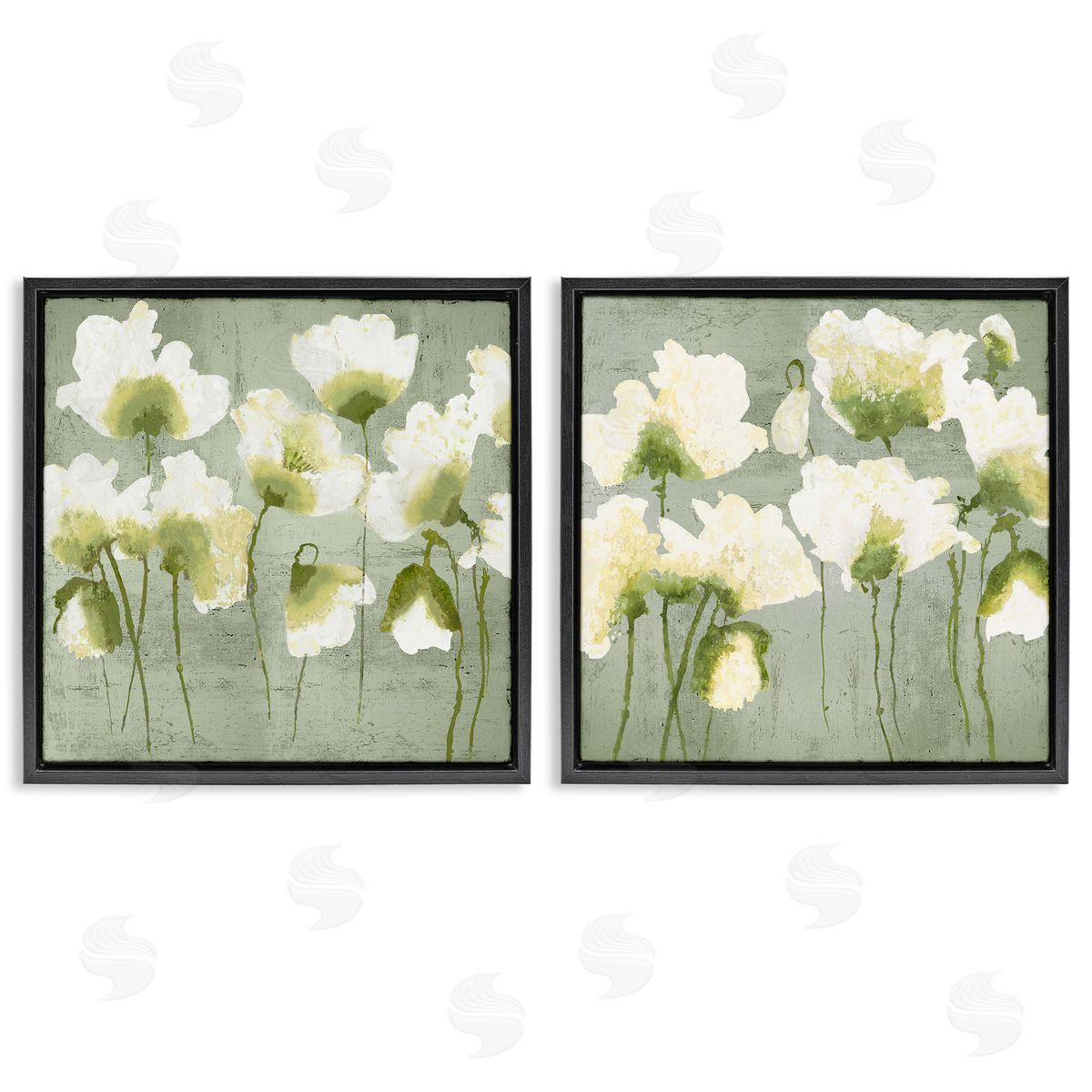 Charming White Blooms Black Floating Frame Canvas Wall Art, Home Decor by Vanessa Austin