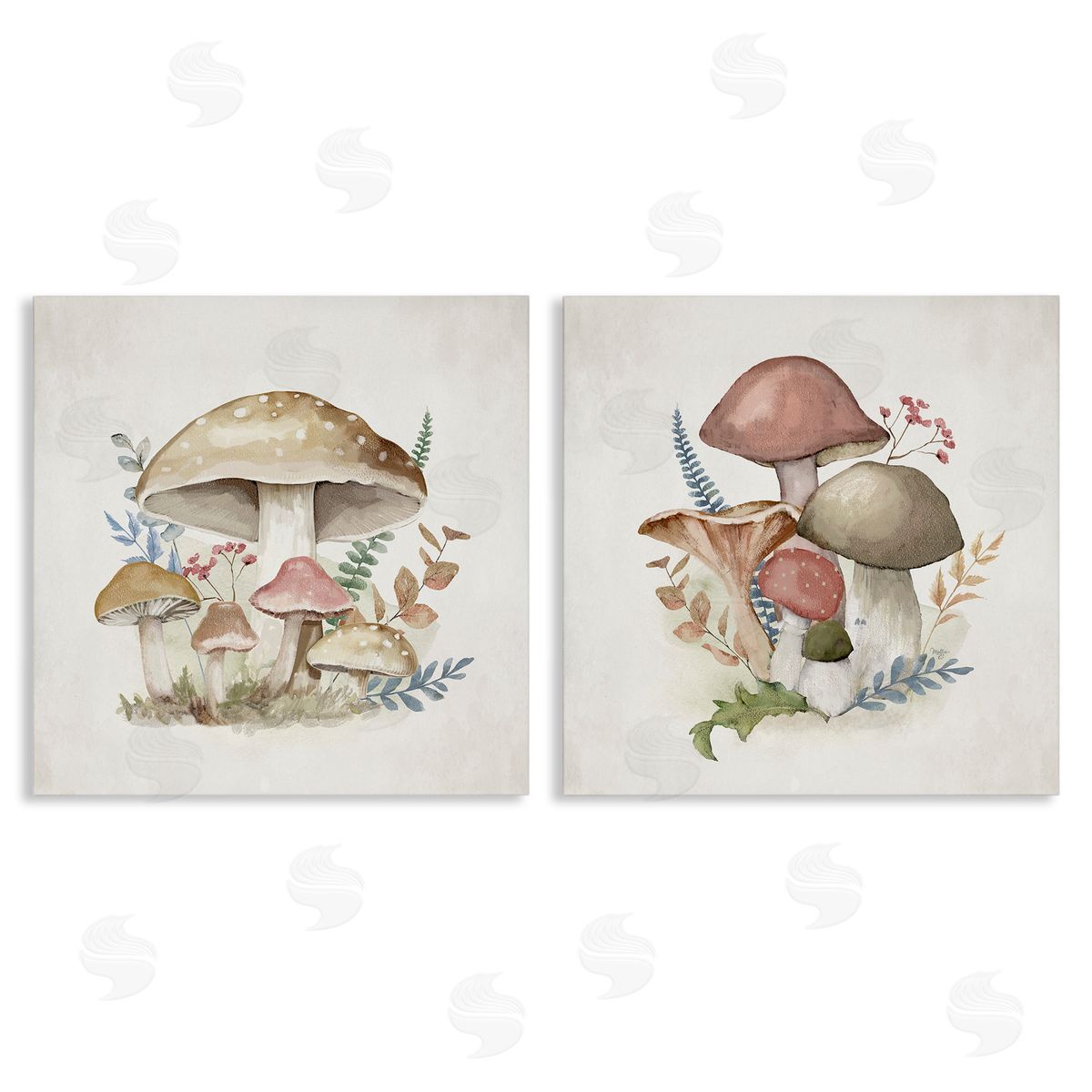 Pastel Blooming Mushrooms Canvas Wall Art, Home Decor by Mollie B.
