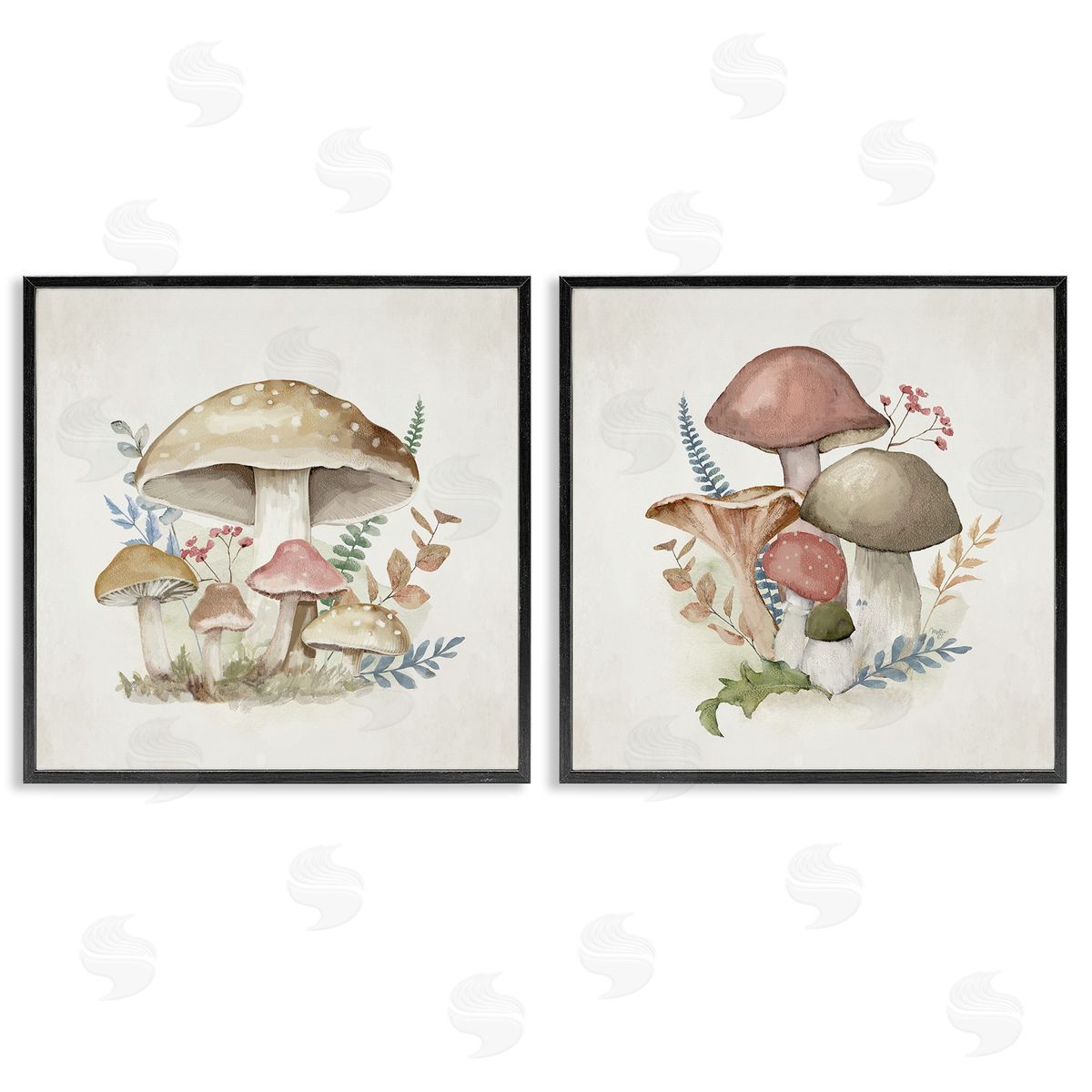 Pastel Blooming Mushrooms Black Frame Print Wall Art, Home Decor by Mollie B.