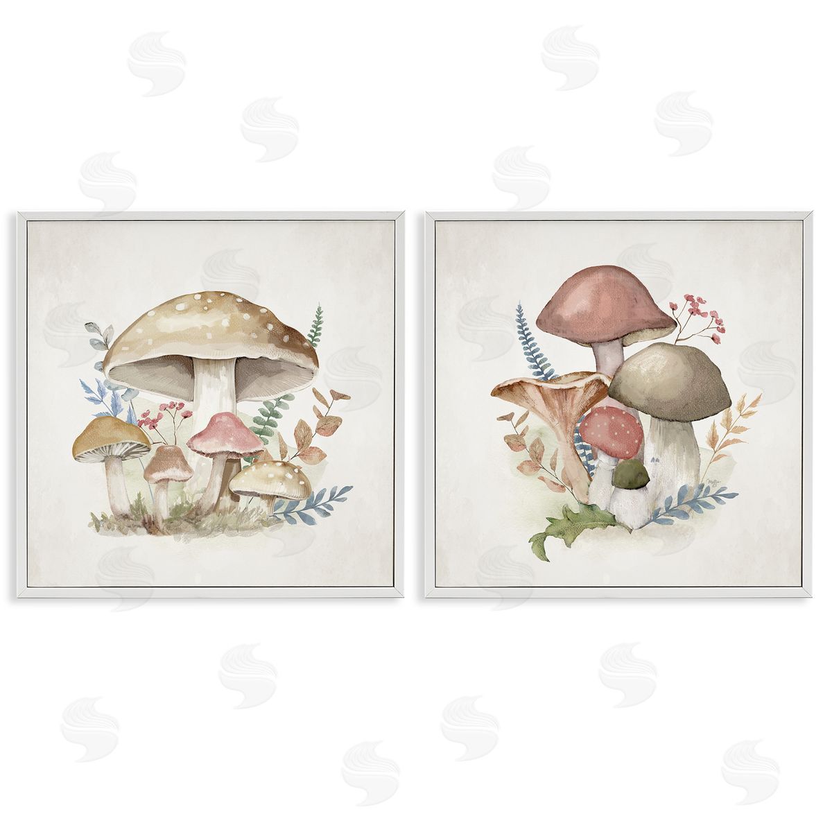 Pastel Blooming Mushrooms White Frame Print Wall Art, Home Decor by Mollie B.