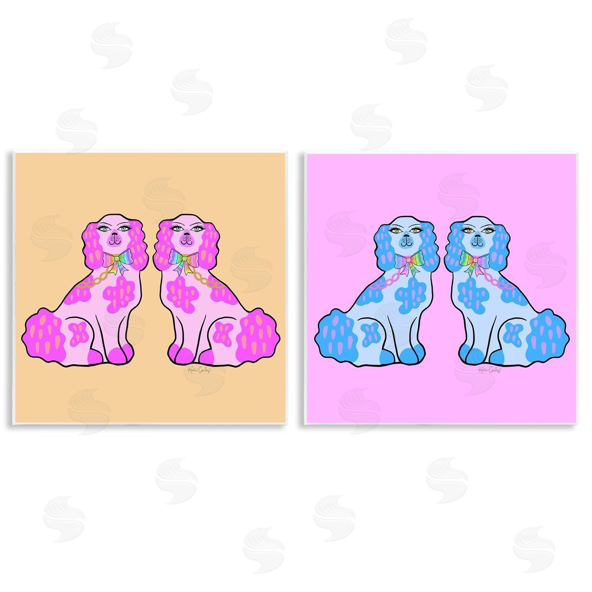 Brightly Colored Posh Pooches Wood Plaque Wall Art, Home Decor by Katie Conley