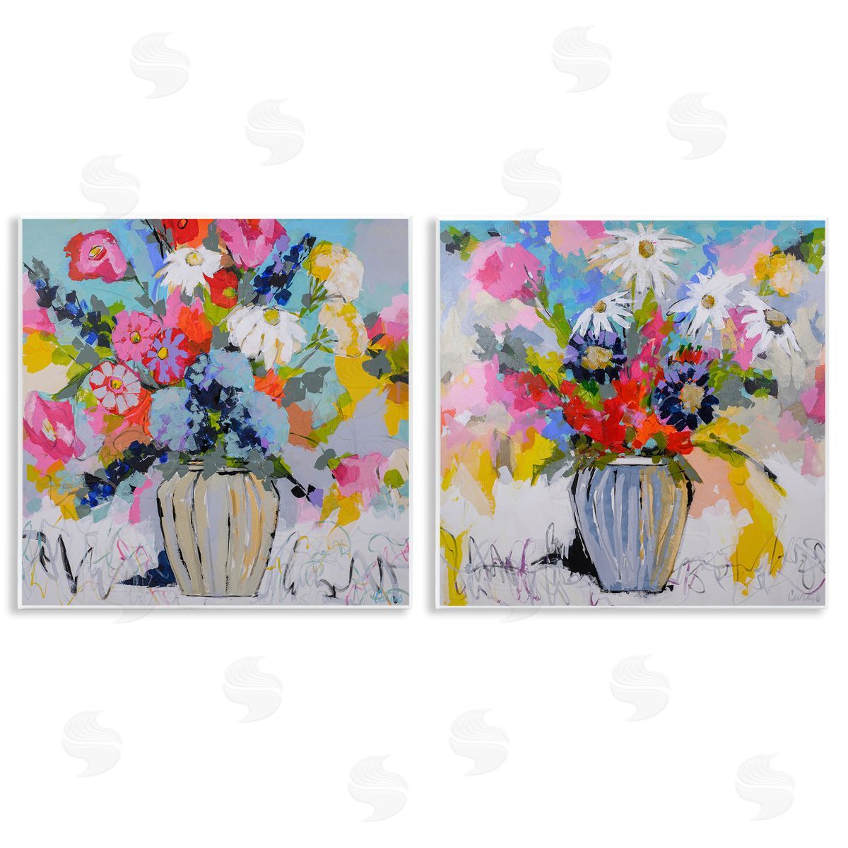 Vibrant Flower Vase Collection Wood Plaque Wall Art, Home Decor by Joan Curtis