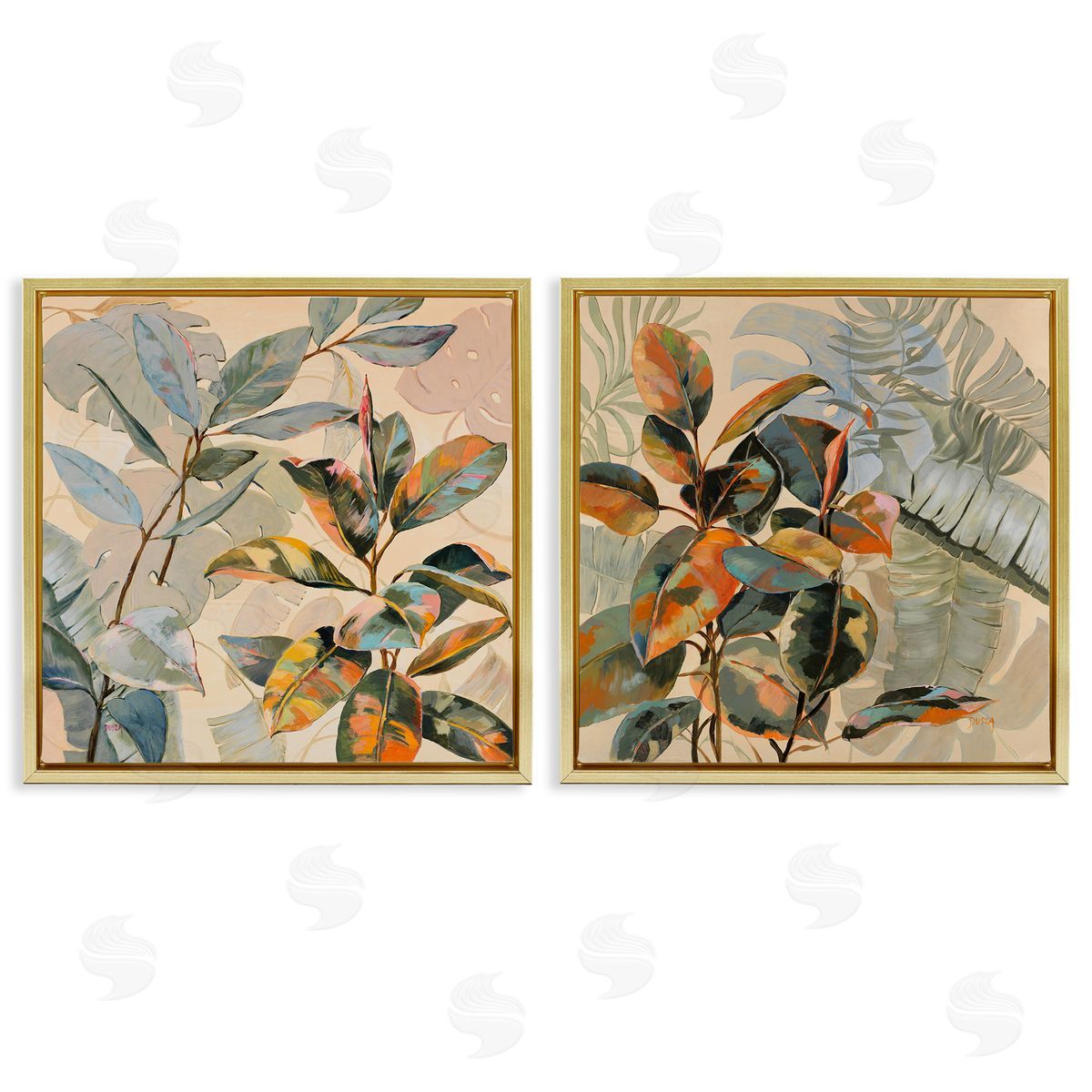 Neutral Tropical Organics Gold Floating Frame Canvas Wall Art, Home Decor by Dusza