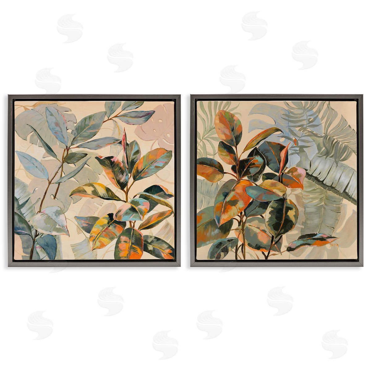 Neutral Tropical Organics Grey Floating Frame Canvas Wall Art, Home Decor by Dusza