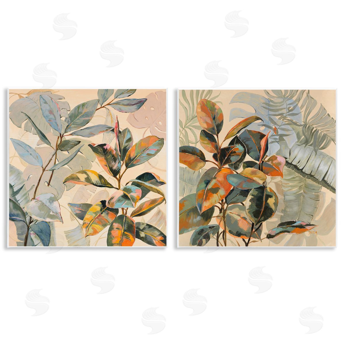 Neutral Tropical Organics Wood Plaque Wall Art, Home Decor by Dusza