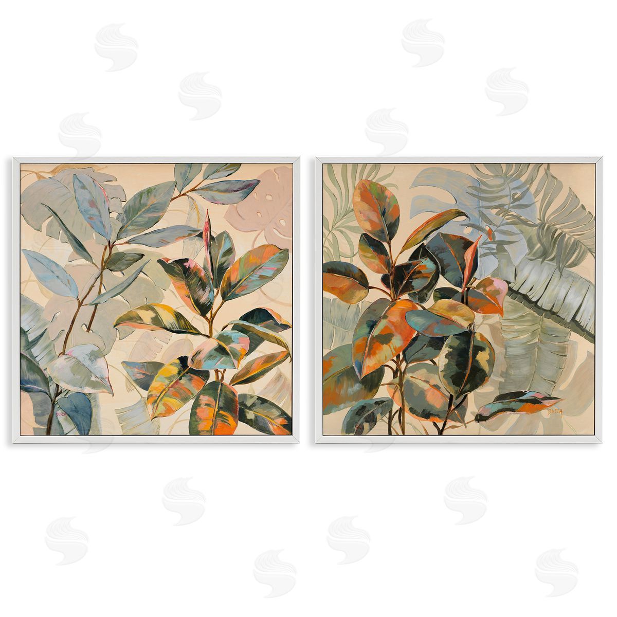 Neutral Tropical Organics White Frame Print Wall Art, Home Decor by Dusza