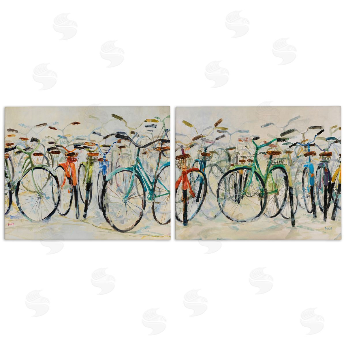 Dynamic Bicycles on Beige Canvas Wall Art, Home Decor by Dusza