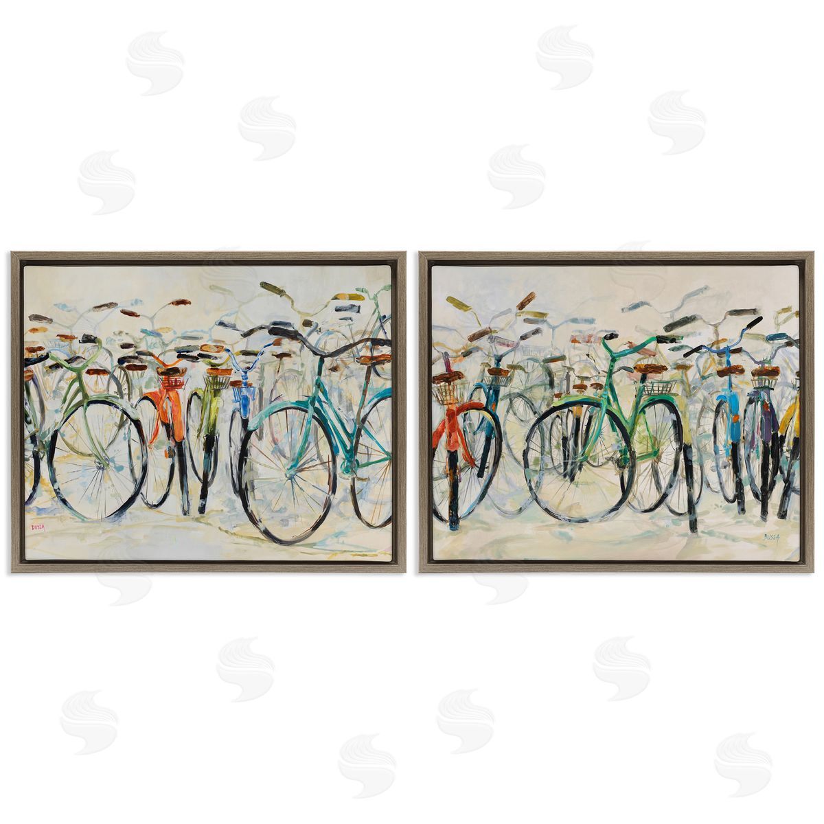 Dynamic Bicycles on Beige Brown Floating Frame Canvas Wall Art, Home Decor by Dusza