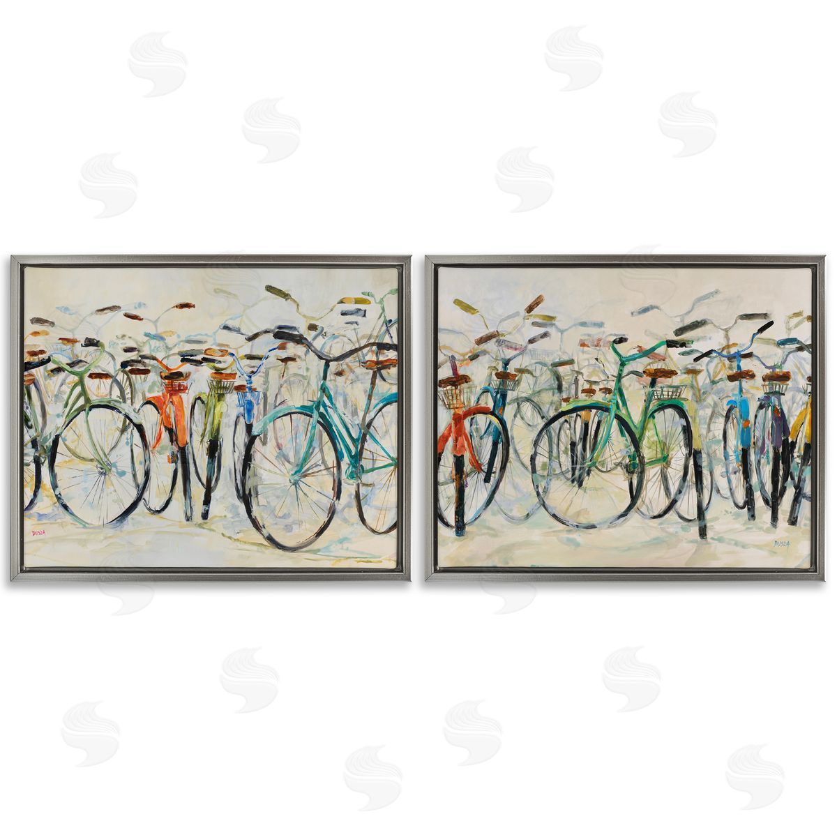 Dynamic Bicycles on Beige Grey Floating Frame Canvas Wall Art, Home Decor by Dusza
