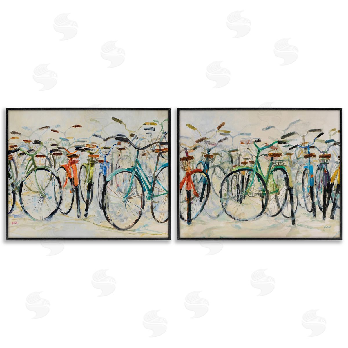 Dynamic Bicycles on Beige Black Frame Print Wall Art, Home Decor by Dusza