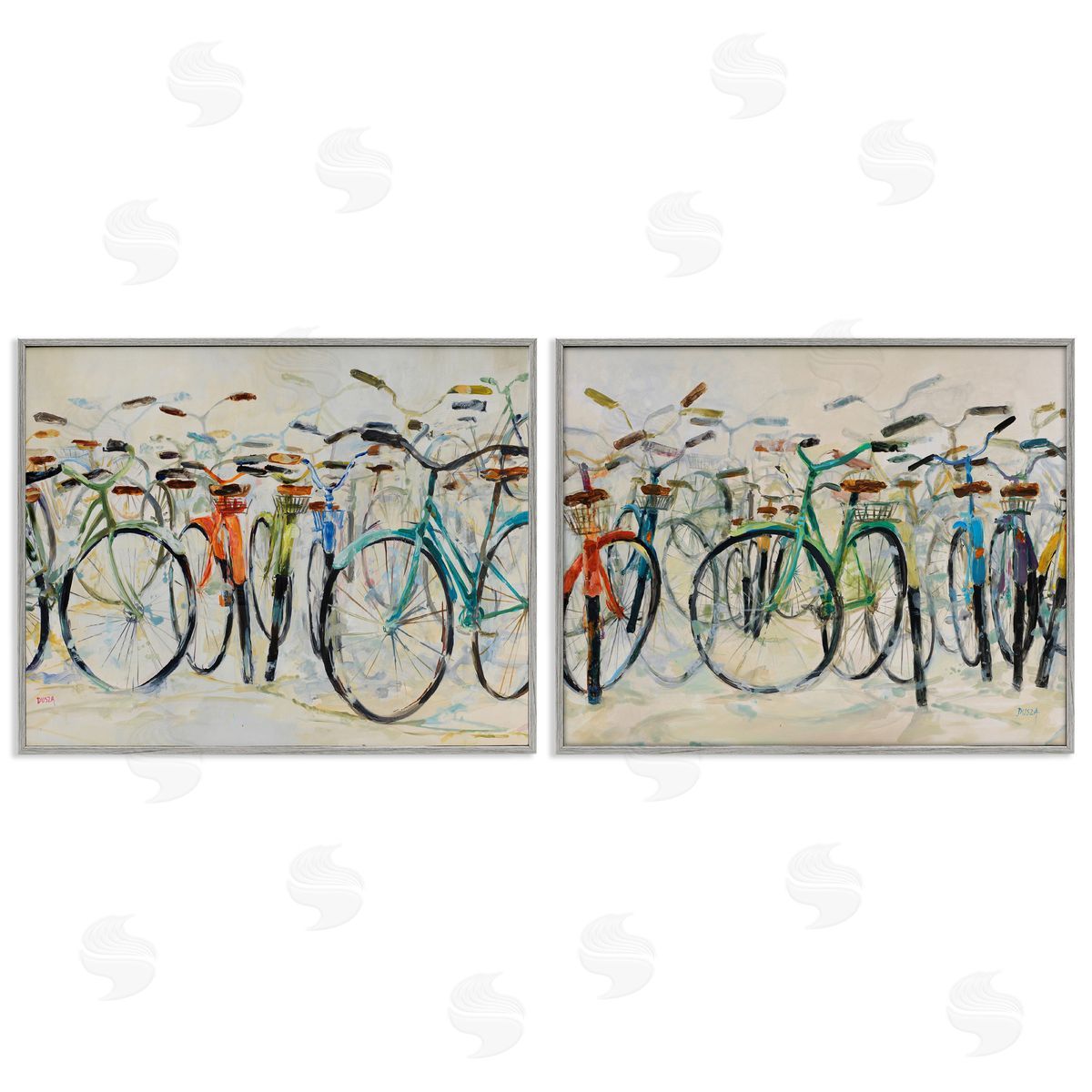 Dynamic Bicycles on Beige Grey Frame Print Wall Art, Home Decor by Dusza