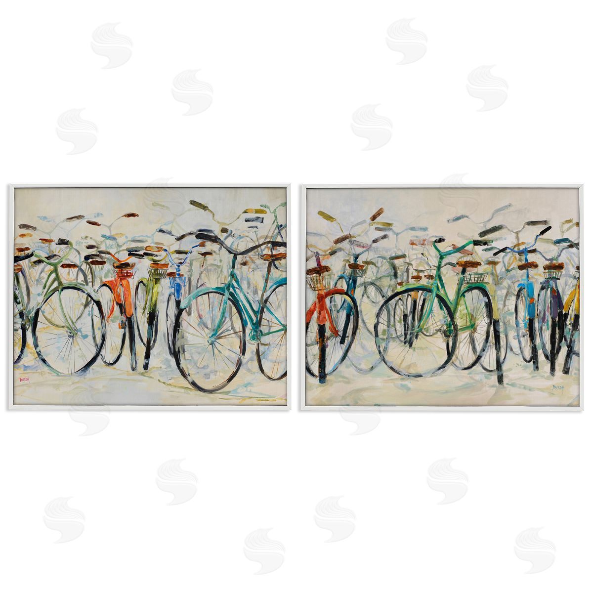 Dynamic Bicycles on Beige White Frame Print Wall Art, Home Decor by Dusza