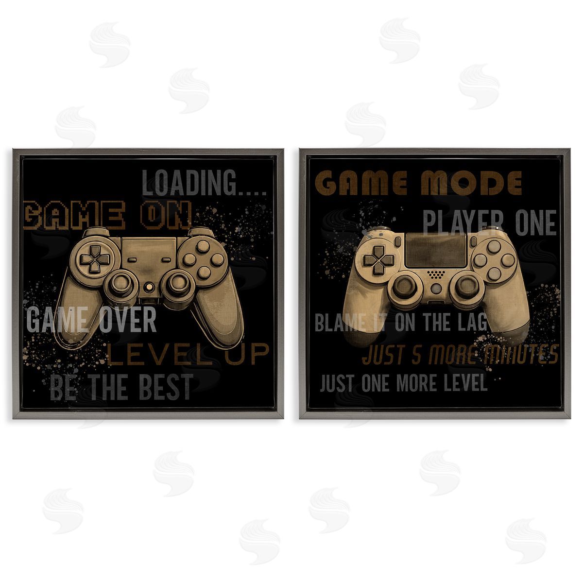 Vintage Game Controls & Phrases Grey Floating Frame Canvas Wall Art, Home Decor by Kim Allen
