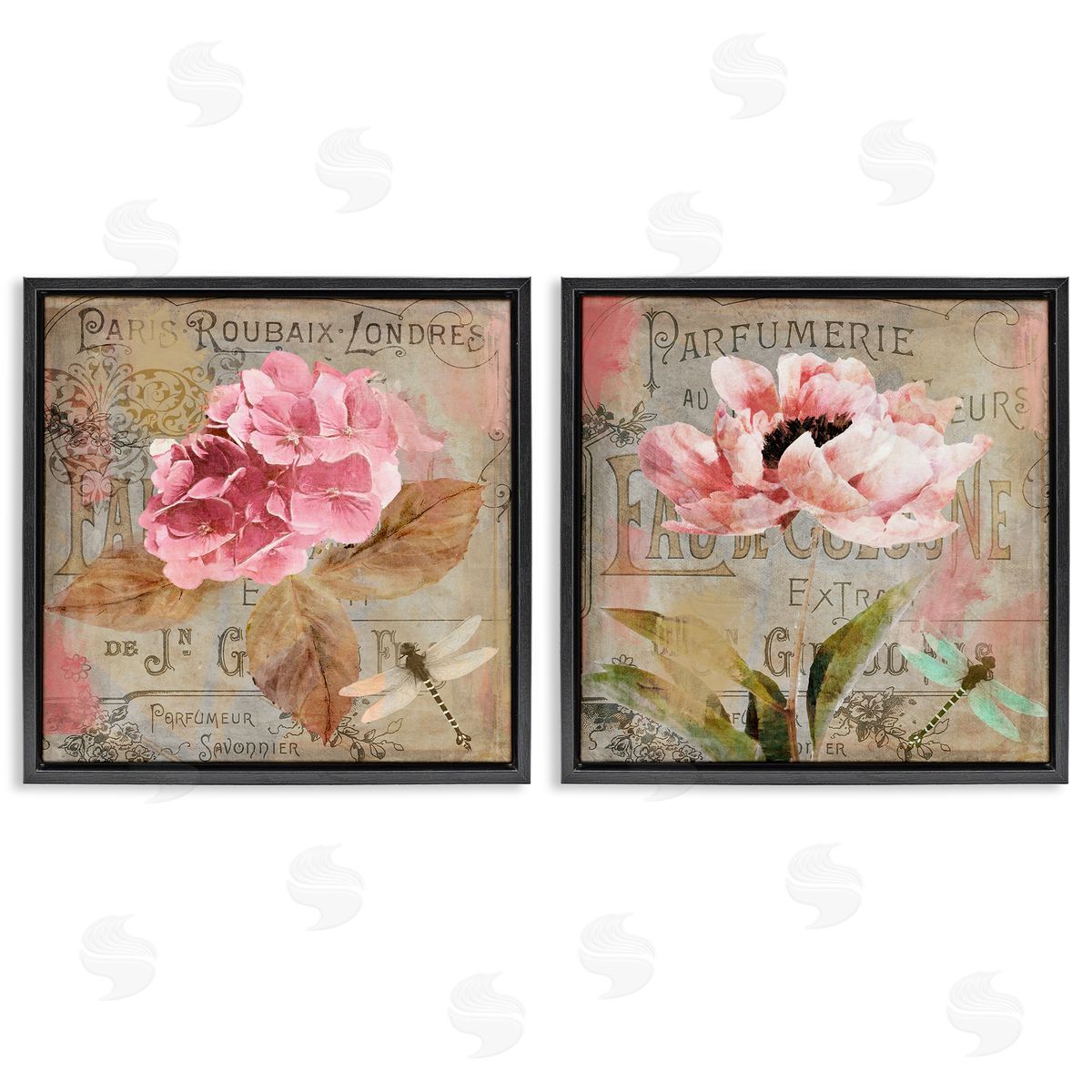 Vintage Collage French Florals Black Floating Frame Canvas Wall Art, Home Decor by Sasha