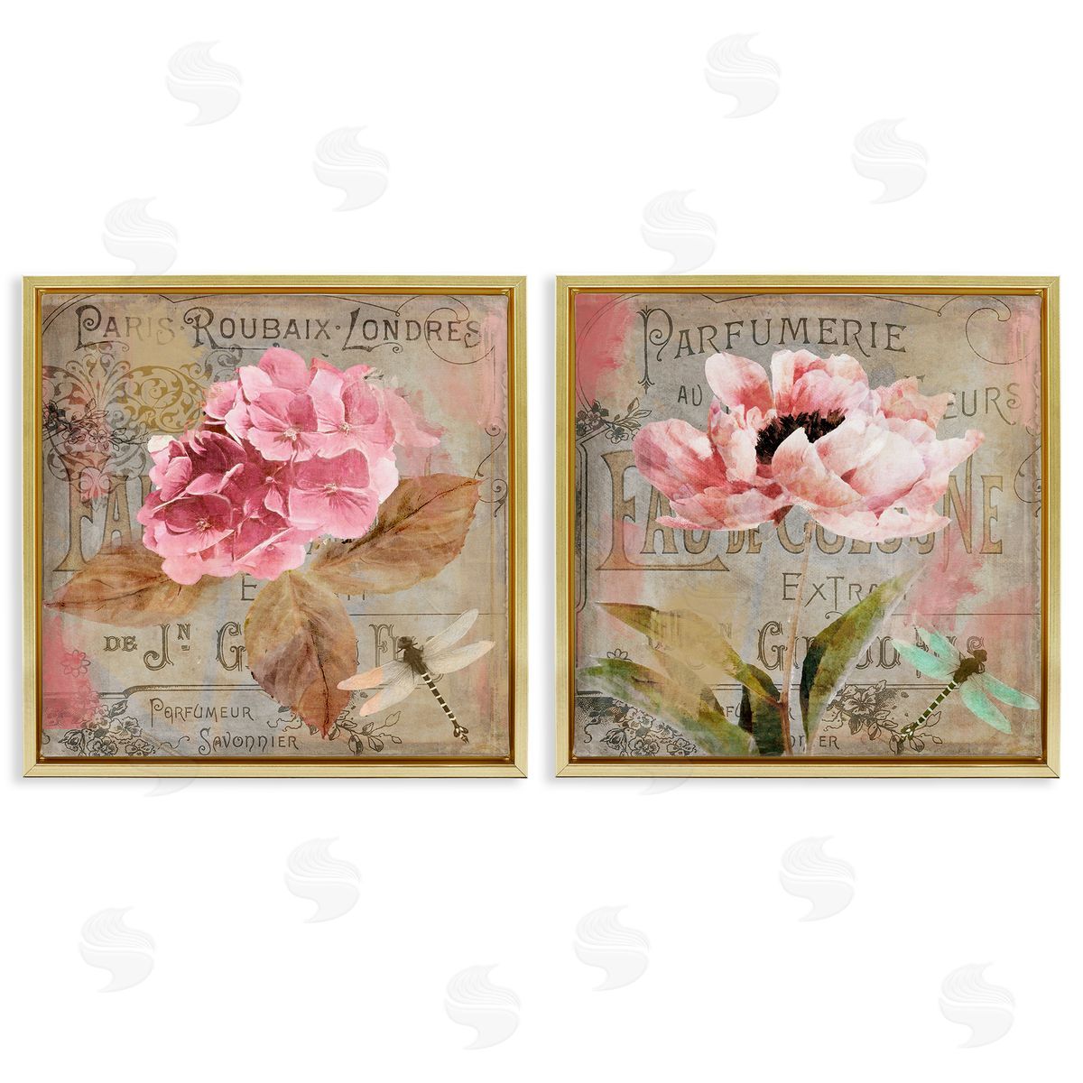 Vintage Collage French Florals Gold Floating Frame Canvas Wall Art, Home Decor by Sasha