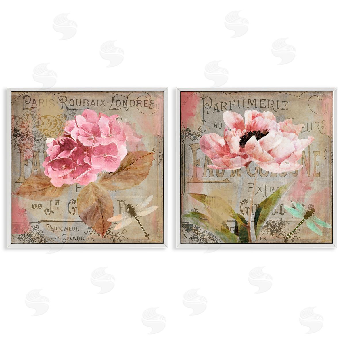 Vintage Collage French Florals White Frame Print Wall Art, Home Decor by Sasha